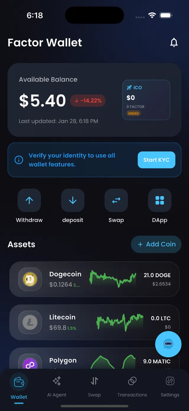 Factor Wallet on Android — balance, assets and withdrawal, from the Play listing