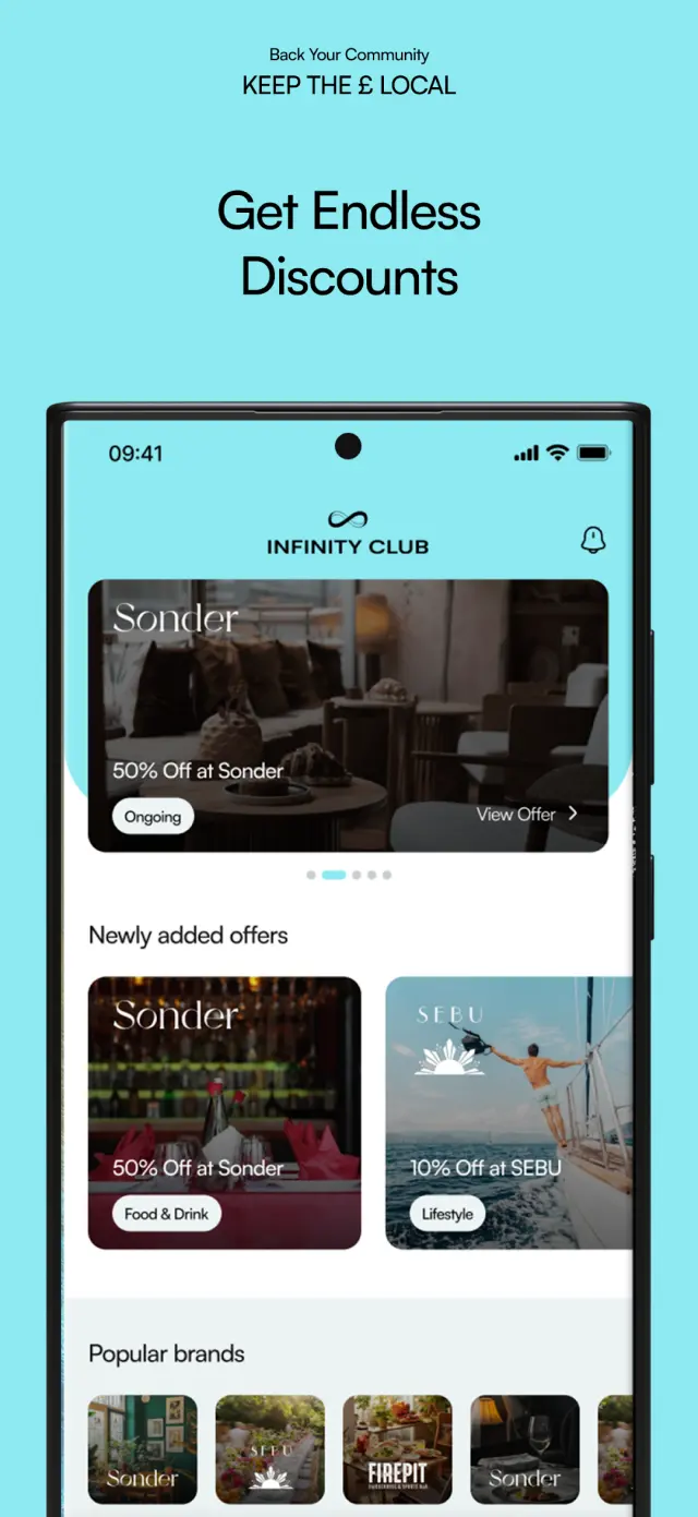 Infinity Club on Android — tiered offers and local discounts, from the Play listing